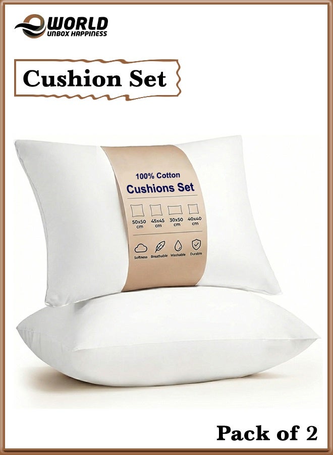 Eworld Pack of 2 White Mellow Cushion Set – 100% Cotton Cover, 550 GSM, Microfiber Filled Soft Decorative Throw Pillows for Sofa, Bed & Living Room – Multiple Sizes Available - Image 1